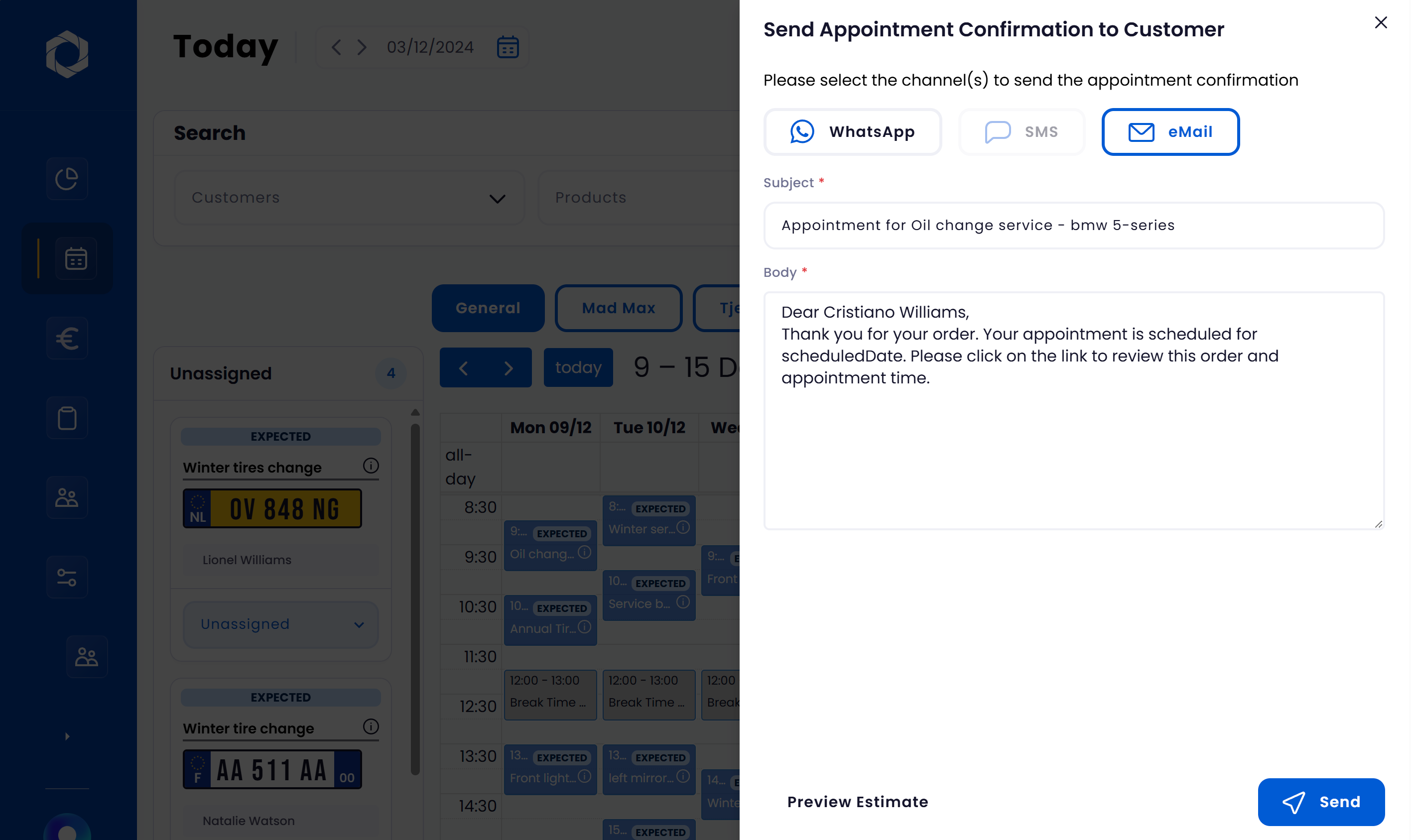 Online scheduling interface